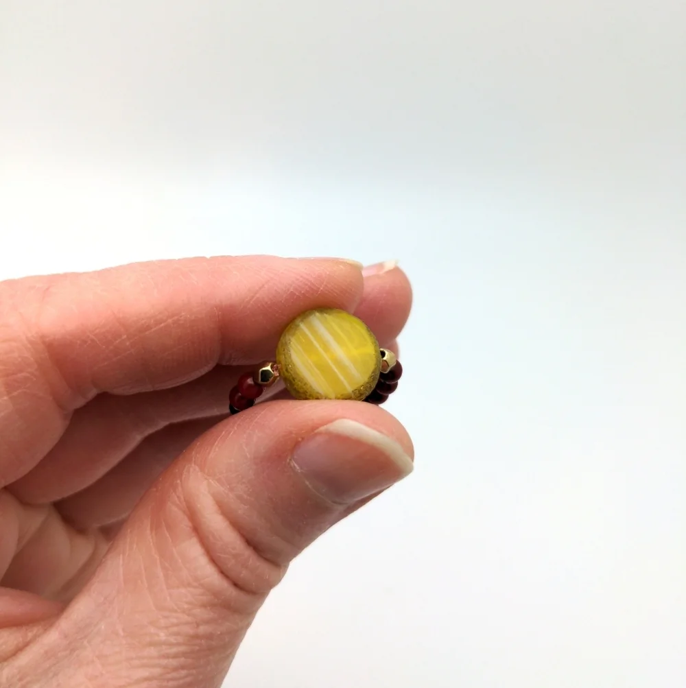 Yellow Medallion Seed Bead Ring
